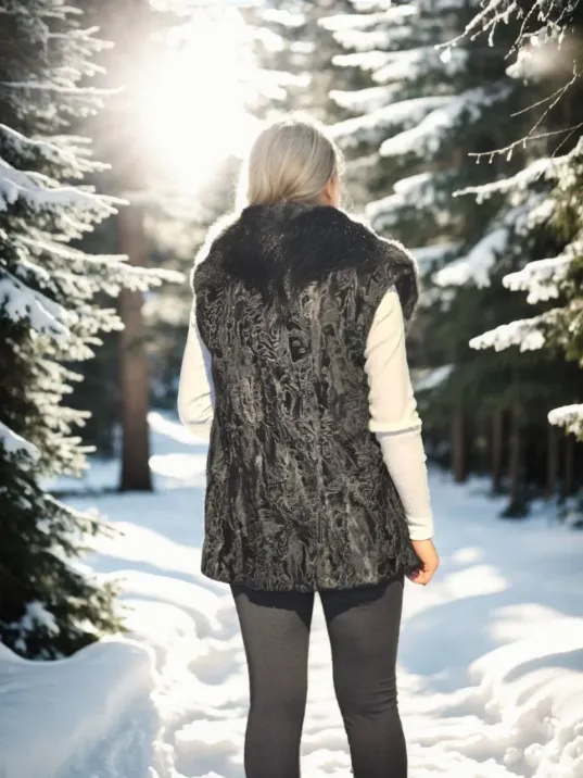 Kadın Kolsuz Hakiki Kürk - Siyah Kadın Kolsuz Hakiki Kürk - Siyah