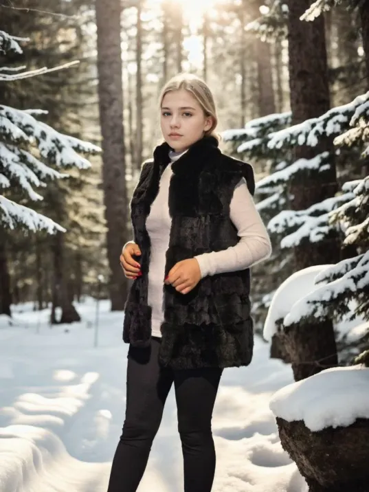 Kadın Kolsuz Hakiki Kürk - Siyah Kadın Kolsuz Hakiki Kürk - Siyah