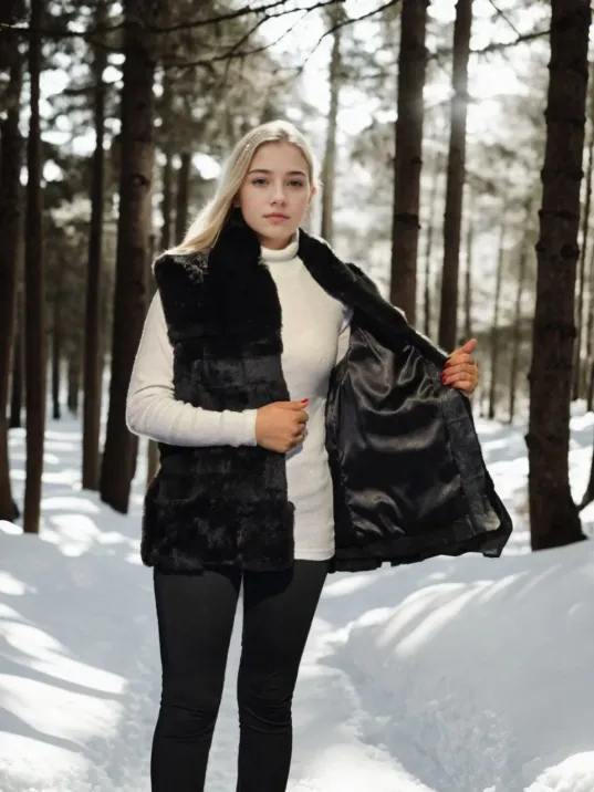 Kadın Kolsuz Hakiki Kürk - Siyah Kadın Kolsuz Hakiki Kürk - Siyah