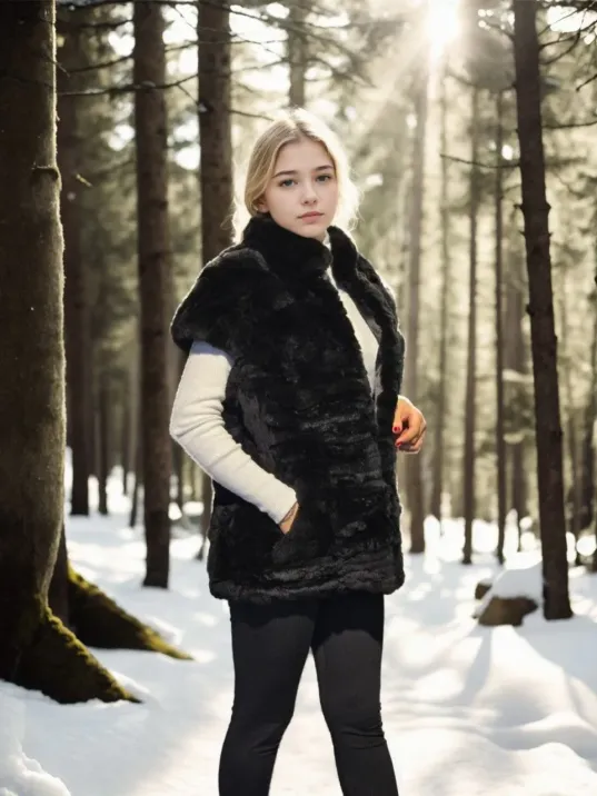 Kadın Kolsuz Hakiki Kürk - Siyah Kadın Kolsuz Hakiki Kürk - Siyah