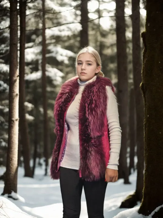 Kadın Kolsuz Hakiki Yelek - Fuşya