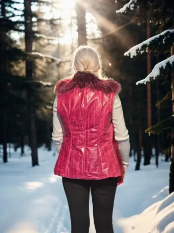 Kadın Kolsuz Hakiki Yelek - Fuşya Kadın Kolsuz Hakiki Yelek - Fuşya