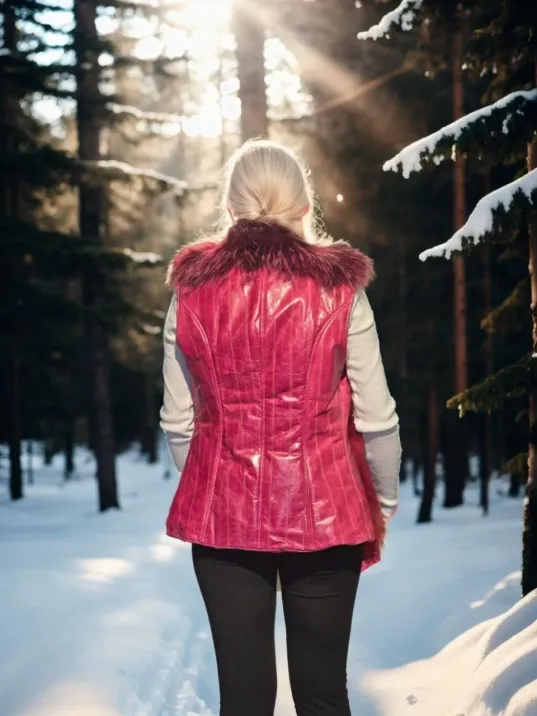 Kadın Kolsuz Hakiki Yelek - Fuşya