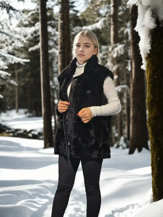 Kadın Kolsuz Hakiki Yelek - Siyah