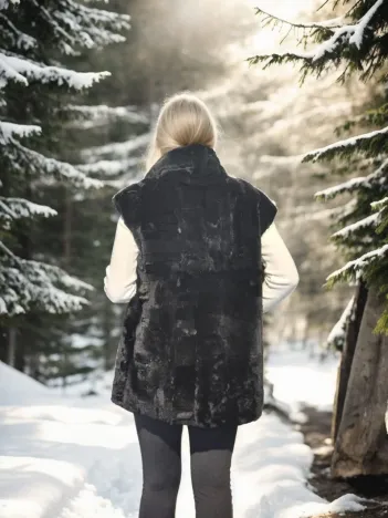 Kadın Kolsuz Hakiki Yelek - Siyah Kadın Kolsuz Hakiki Yelek - Siyah