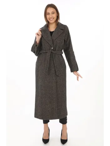 Kadın Kolu Apoletli Astarlı Kaşmir Kaşe Kaban - Füme Kadın Kolu Apoletli Astarlı Kaşmir Kaşe Kaban - Füme