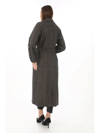 Kadın Kolu Apoletli Astarlı Kaşmir Kaşe Kaban - Füme Kadın Kolu Apoletli Astarlı Kaşmir Kaşe Kaban - Füme