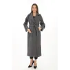 Kadın Uzun Kaşe Kaban – Yünlü Dokuma Kaşmir Kumaş, Kruvaze Yaka, Kuşaklı Astarlı Tesettür Uyumlu Şık Kışlık Siyah Model - Füme