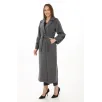 Kadın Uzun Kaşe Kaban – Yünlü Dokuma Kaşmir Kumaş, Kruvaze Yaka, Kuşaklı Astarlı Tesettür Uyumlu Şık Kışlık Siyah Model - Füme