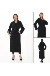 Kadın Uzun Kaşe Kaban – Yünlü Dokuma Kaşmir Kumaş, Kruvaze Yaka, Kuşaklı Astarlı Tesettür Uyumlu Şık Kışlık Siyah Model - Siyah