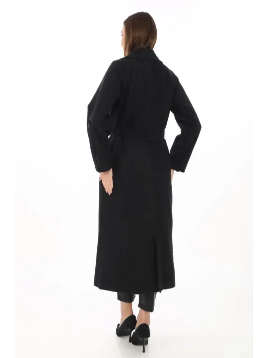 Kadın Uzun Kaşe Kaban – Yünlü Dokuma Kaşmir Kumaş, Kruvaze Yaka, Kuşaklı Astarlı Tesettür Uyumlu Şık Kışlık Siyah Model - Siyah Kadın Uzun Kaşe Kaban – Yünlü Dokuma Kaşmir Kumaş, Kruvaze Yaka, Kuşaklı Astarlı Tesettür Uyumlu Şık Kışlık Siyah Model - Siyah