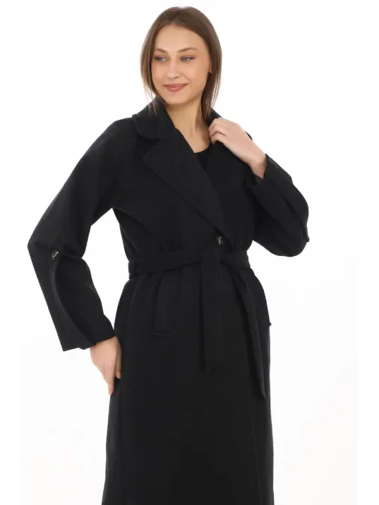 Kadın Uzun Kaşe Kaban – Yünlü Dokuma Kaşmir Kumaş, Kruvaze Yaka, Kuşaklı Astarlı Tesettür Uyumlu Şık Kışlık Siyah Model - Siyah Kadın Uzun Kaşe Kaban – Yünlü Dokuma Kaşmir Kumaş, Kruvaze Yaka, Kuşaklı Astarlı Tesettür Uyumlu Şık Kışlık Siyah Model - Siyah