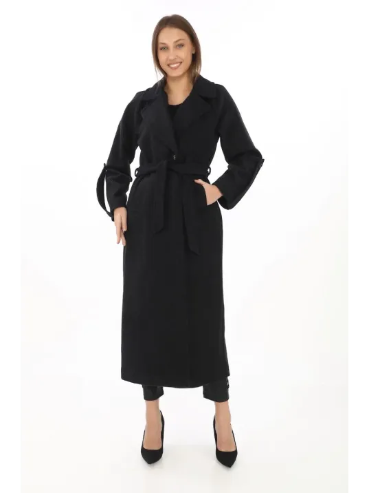 Kadın Uzun Kaşe Kaban – Yünlü Dokuma Kaşmir Kumaş, Kruvaze Yaka, Kuşaklı Astarlı Tesettür Uyumlu Şık Kışlık Siyah Model - Siyah Kadın Uzun Kaşe Kaban – Yünlü Dokuma Kaşmir Kumaş, Kruvaze Yaka, Kuşaklı Astarlı Tesettür Uyumlu Şık Kışlık Siyah Model - Siyah