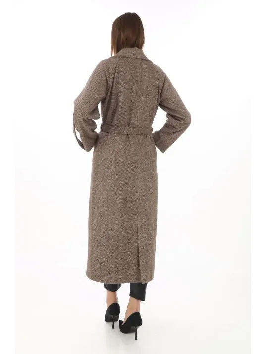 Kadın Kolu Apoletli Astarlı Kaşmir Kaşe Kaban - Vizon Kadın Kolu Apoletli Astarlı Kaşmir Kaşe Kaban - Vizon