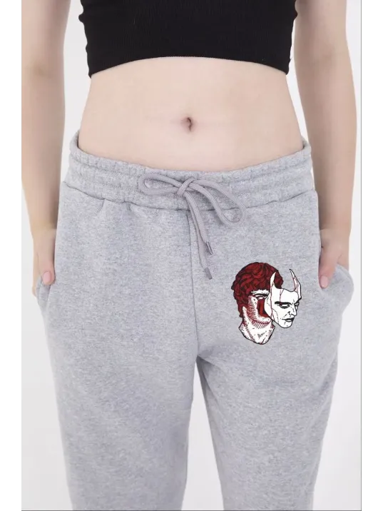 Kadın Lastikli Baskılı Eşofman Pantolon - Gri Kadın Lastikli Baskılı Eşofman Pantolon - Gri