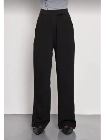 Kadin Likralı Cirt Kapama Siyah Palazzo Pantolon - Siyah