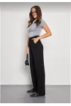 Kadin Likralı Cirt Kapama Siyah Palazzo Pantolon - Siyah