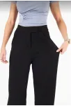 Kadin Likralı Cirt Kapama Siyah Palazzo Pantolon - Siyah