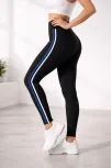 Kadın Likralı Yan Beyaz Mavi Şeritli Detaylı Tayt - Siyah