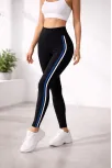 Kadın Likralı Yan Beyaz Mavi Şeritli Detaylı Tayt - Siyah