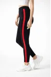Kadın Likralı Yan Kırmızı Şeritli Detaylı Tayt - Siyah