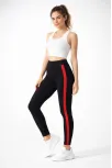 Kadın Likralı Yan Kırmızı Şeritli Detaylı Tayt - Siyah