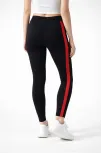 Kadın Likralı Yan Kırmızı Şeritli Detaylı Tayt - Siyah