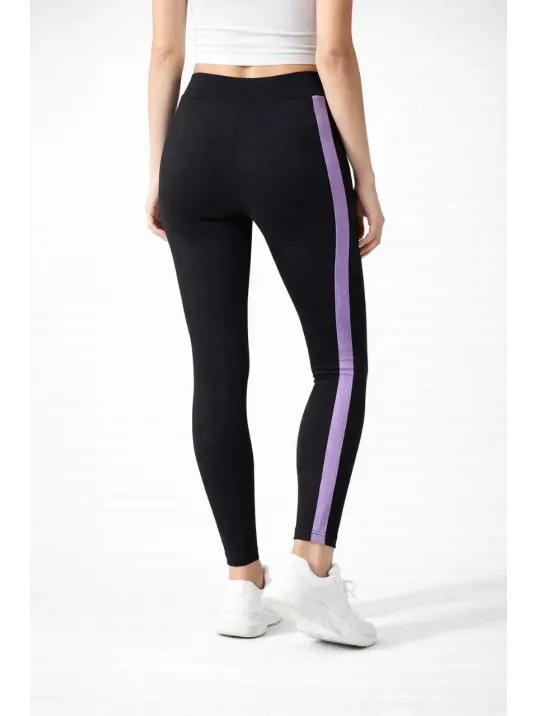 Kadın Likralı Yan Lila Şeritli Detaylı Tayt - Siyah