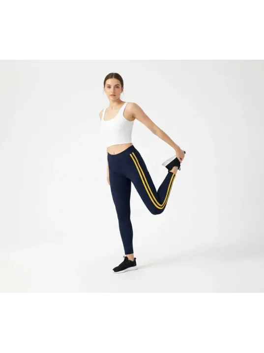 Kadın Likralı Yan Sarı Şeritli Detaylı Tayt - Siyah