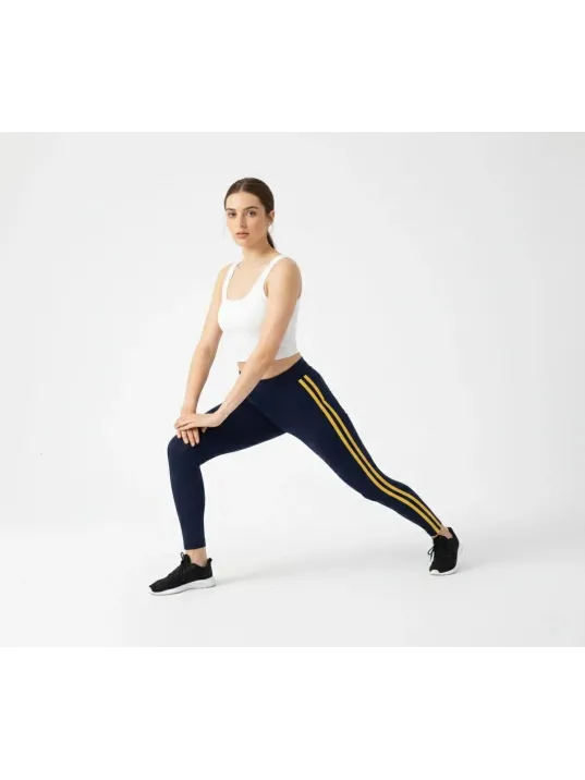 Kadın Likralı Yan Sarı Şeritli Detaylı Tayt - Siyah