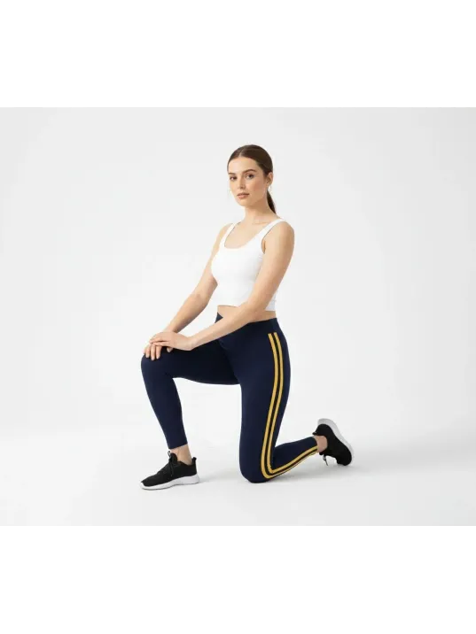 Kadın Likralı Yan Sarı Şeritli Detaylı Tayt - Siyah