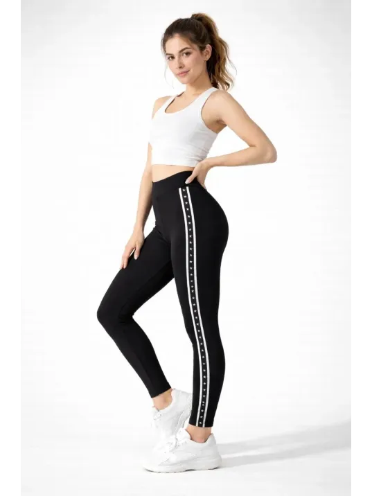 Kadın Likralı Yan Yıldız Şeritli Detaylı Tayt - Siyah