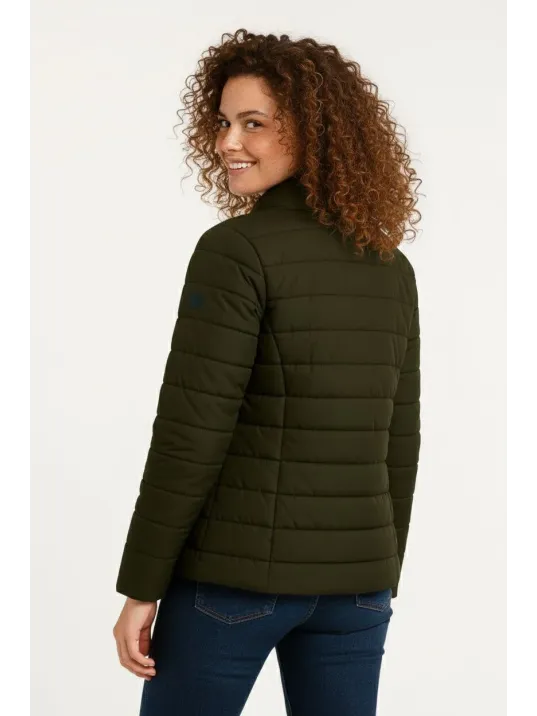 Kadın Mikro Su İtici Kapitone Baskılı Astarlı Fermuarlı Bomber Mont - Haki