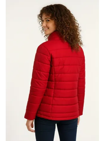 Kadın Mikro Su İtici Kapitone Baskılı Astarlı Fermuarlı Bomber Mont - Kırmızı