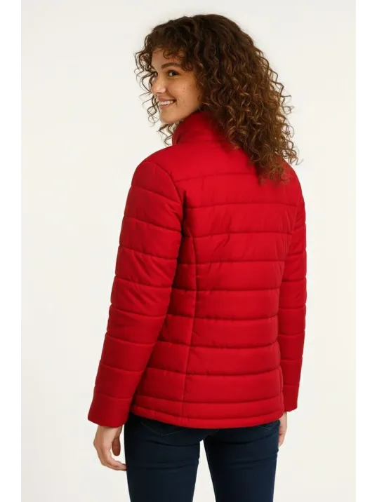 Kadın Mikro Su İtici Kapitone Baskılı Astarlı Fermuarlı Bomber Mont - Kırmızı