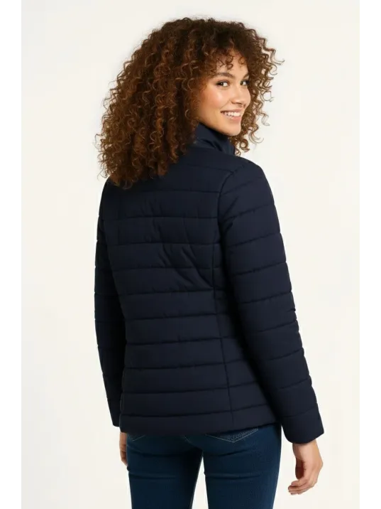 Kadın Mikro Su İtici Kapitone Baskılı Astarlı Fermuarlı Bomber Mont - Lacivert