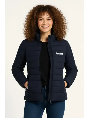 Kadın Mikro Su İtici Kapitone Baskılı Astarlı Fermuarlı Bomber Mont - Lacivert