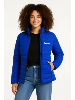 Kadın Mikro Su İtici Kapitone Baskılı Astarlı Fermuarlı Bomber Mont - Saks Mavisi