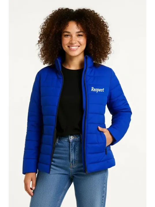 Kadın Mikro Su İtici Kapitone Baskılı Astarlı Fermuarlı Bomber Mont - Saks Mavisi