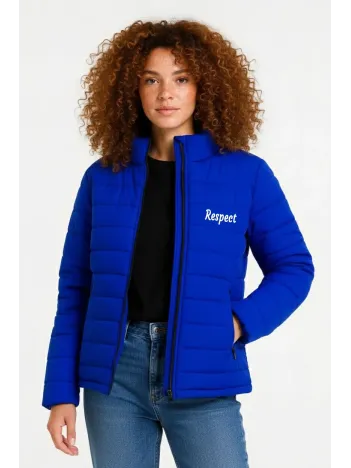 Kadın Mikro Su İtici Kapitone Baskılı Astarlı Fermuarlı Bomber Mont - Saks Mavisi