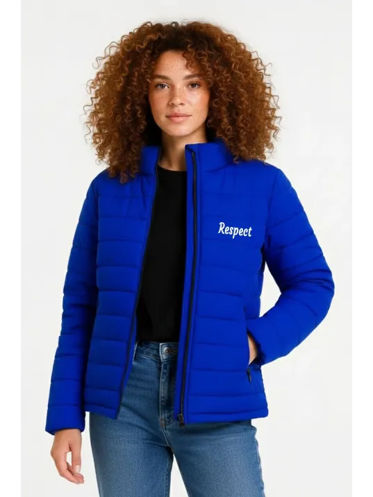 Kadın Mikro Su İtici Kapitone Baskılı Astarlı Fermuarlı Bomber Mont - Saks Mavisi