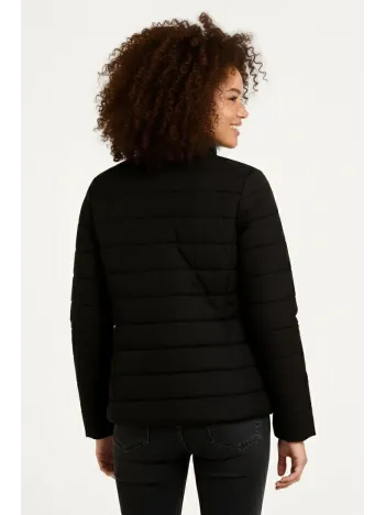 Kadın Mikro Su İtici Kapitone Baskılı Astarlı Fermuarlı Bomber Mont - Siyah