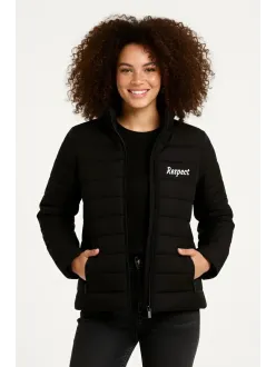 Kadın Mikro Su İtici Kapitone Baskılı Astarlı Fermuarlı Bomber Mont - Siyah