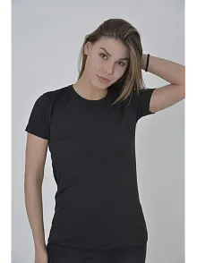 Kadın Omuz Fileli Slim Fit T-shirt - Siyah