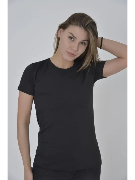 Kadın Omuz Fileli Slim Fit T-shirt - Siyah