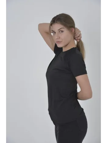 Kadın Omuz Fileli Slim Fit T-shirt - Siyah