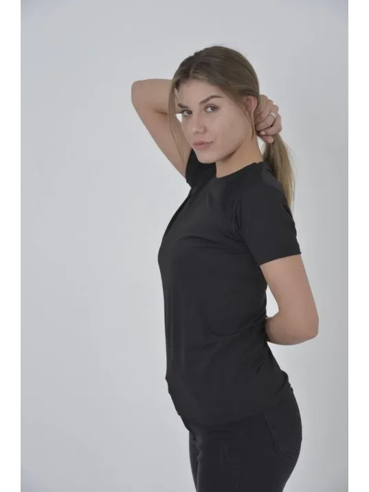 Kadın Omuz Fileli Slim Fit T-shirt - Siyah