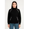 Kadın Oversize Dik Yaka Fermuarlı Sweatshirt - Zincir Nakışli Kanguru Cepli, - Siyah