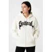 Kadın Oversize Kapüşonlu Sweatshirt Hoodie 3 İplik Şardonlu Pamuklu Kumaş, Önü Baskılı, Fermuarlı Rahat Kalıp, Kışlık ve Sokak Stili Sweat - Beyaz