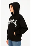 Kadın Kapüşonlu 3 İplik Şardonlu Önü Baskılı Fermuarlı Oversize Sweatshirt - Siyah